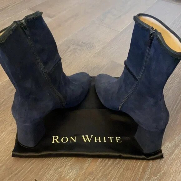 RON WHITE FRENCH NAVY SUEDE BOOTS - Picture 1 of 5